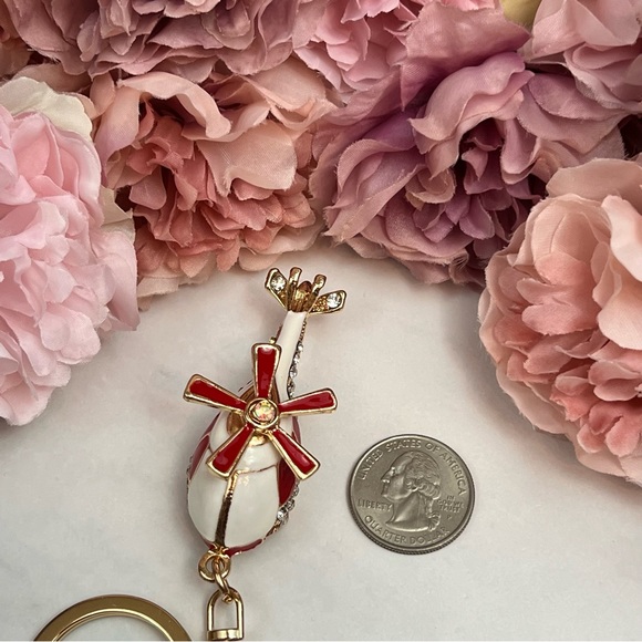 Whimsical Red and White Crystal Helicopter Keychain Charm - Picture 12 of 16